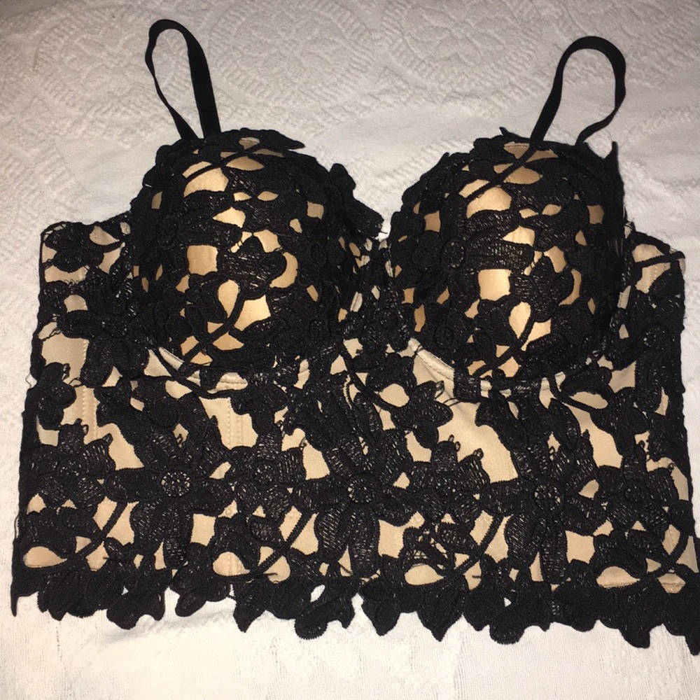 Windsor black cream lace sexy bra corset Large